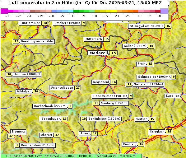 Temperatur, 21. 8. 2025