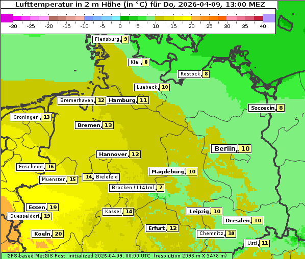 Temperatur, 9. 4. 2026