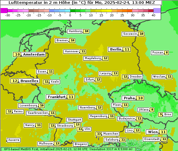 Temperatur, 24. 2. 2025