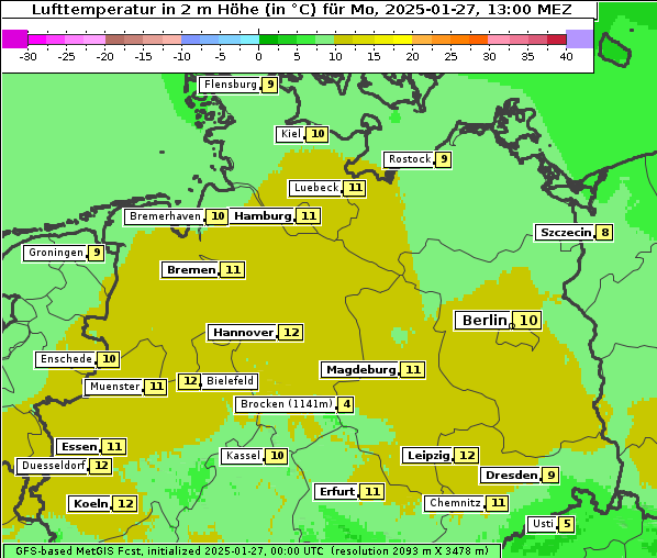 Temperatur, 27. 1. 2025