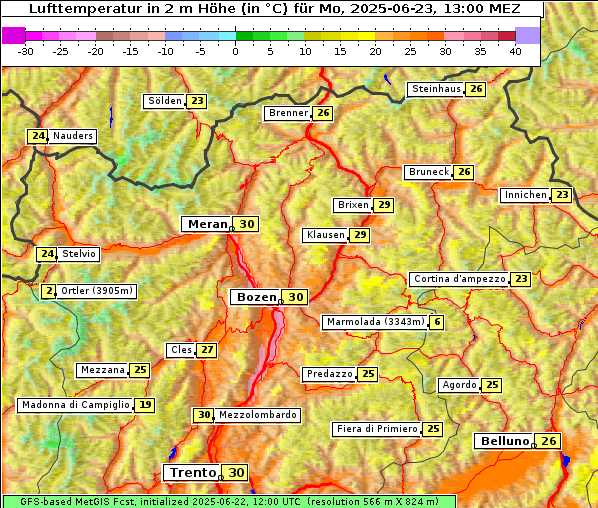 Temperatur, 23. 6. 2025