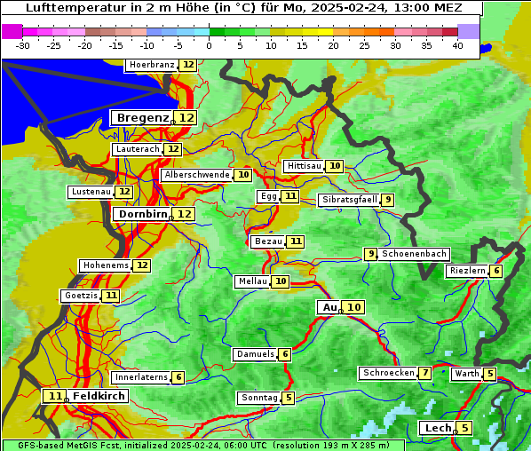 Temperatur, 24. 2. 2025