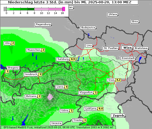 Niederschlag, 20. 8. 2025