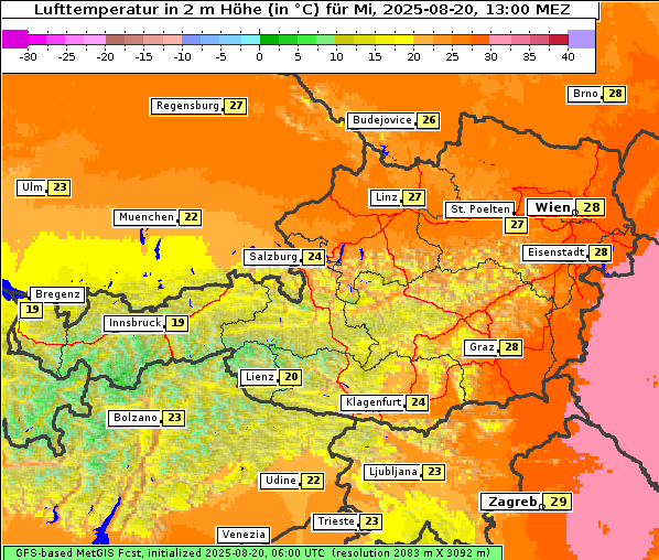 Temperatur, 20. 8. 2025