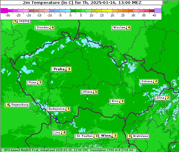 Temperatur, 16. 1. 2025