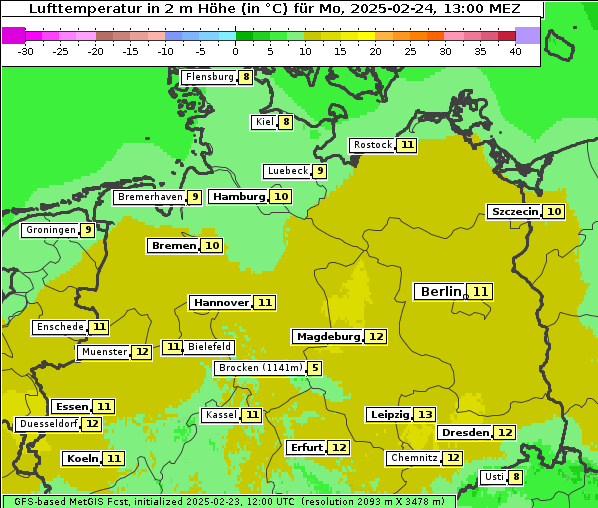 Temperatur, 24. 2. 2025