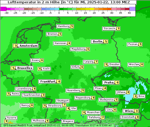 Temperatur, 22. 1. 2025