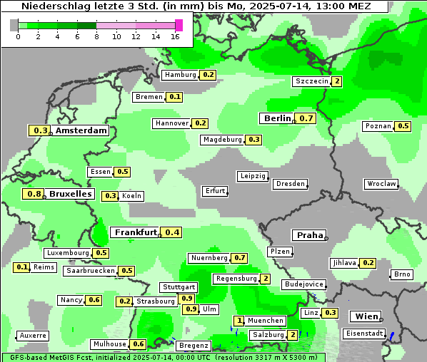 Niederschlag, 14. 7. 2025