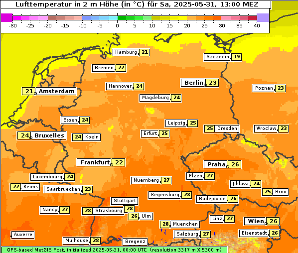 Temperatur, 31. 5. 2025