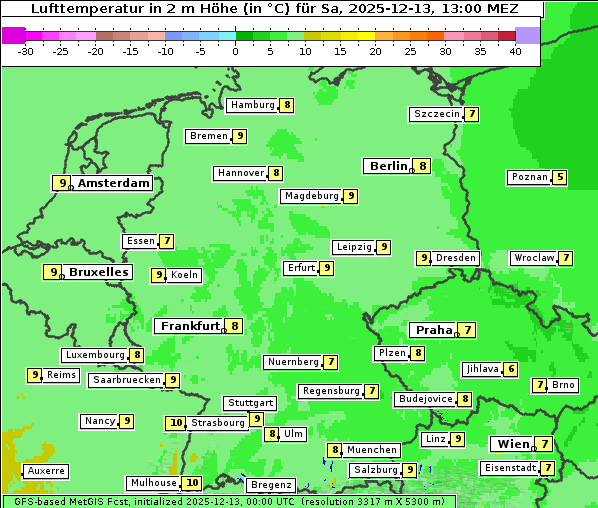 Temperatur, 13. 12. 2025