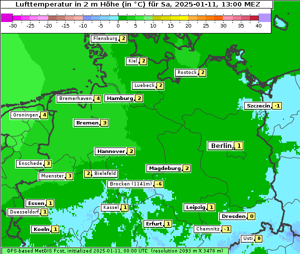 Temperatur, 11. 1. 2025