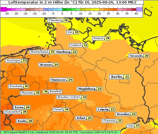 Temperatur, 26. 8. 2025