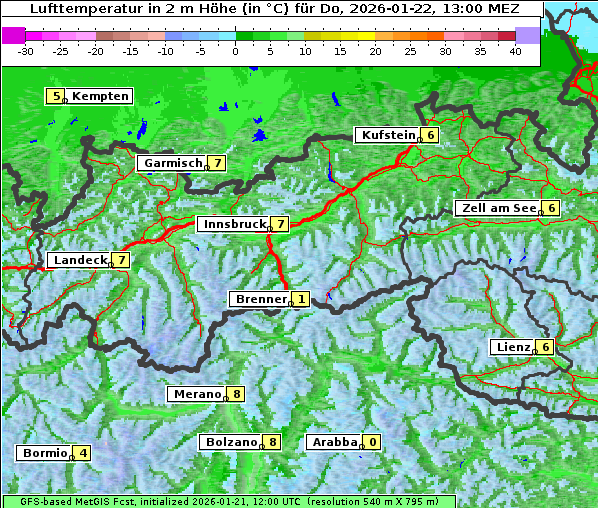 Temperatur, 22. 1. 2026