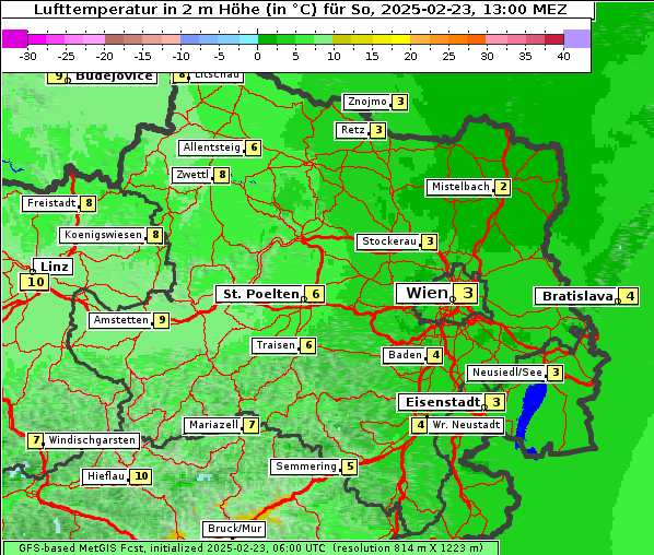 Temperatur, 23. 2. 2025