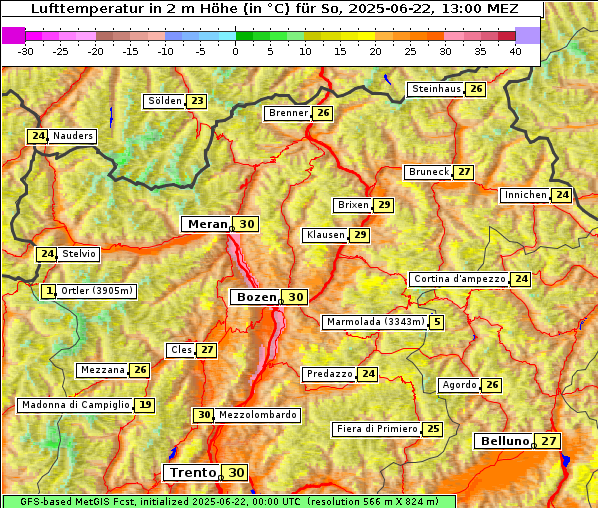 Temperatur, 22. 6. 2025
