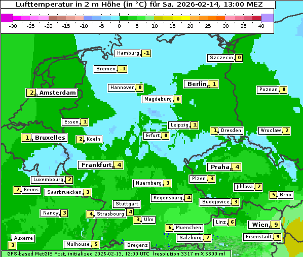 Temperatur, 14. 2. 2026