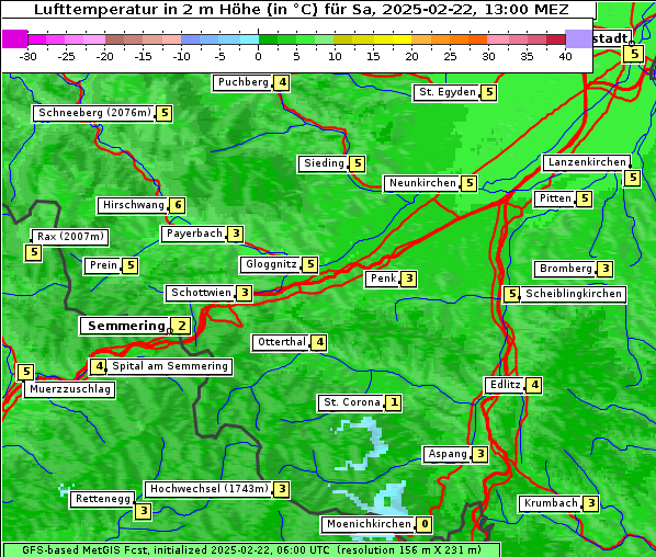 Temperatur, 22. 2. 2025