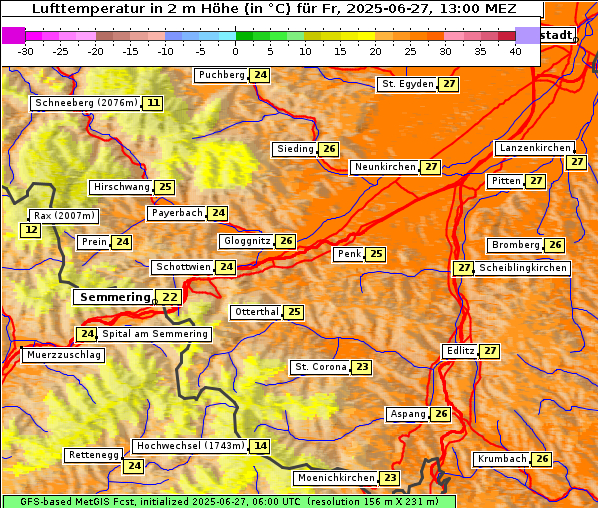 Temperatur, 27. 6. 2025
