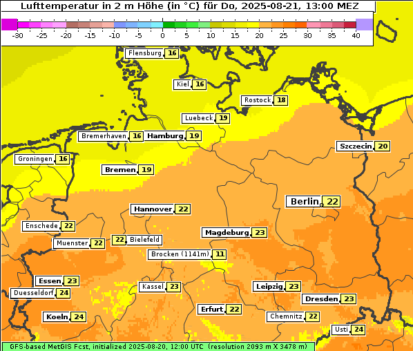 Temperatur, 21. 8. 2025