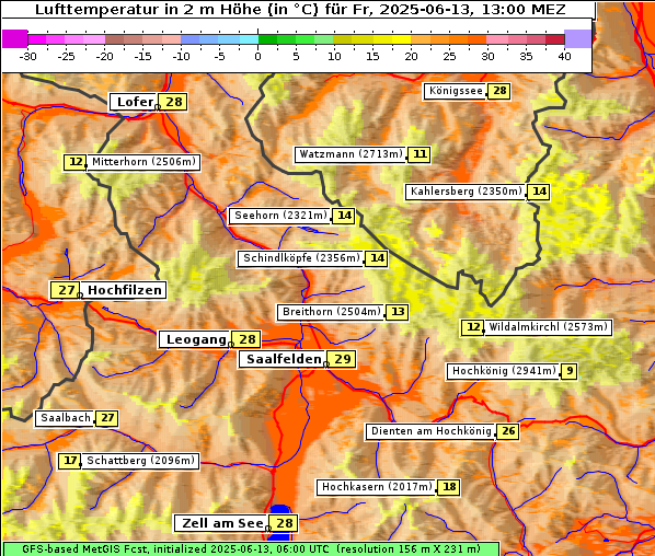 Temperatur, 13. 6. 2025