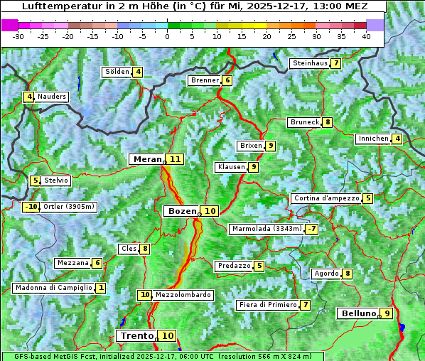 Temperatur, 17. 12. 2025