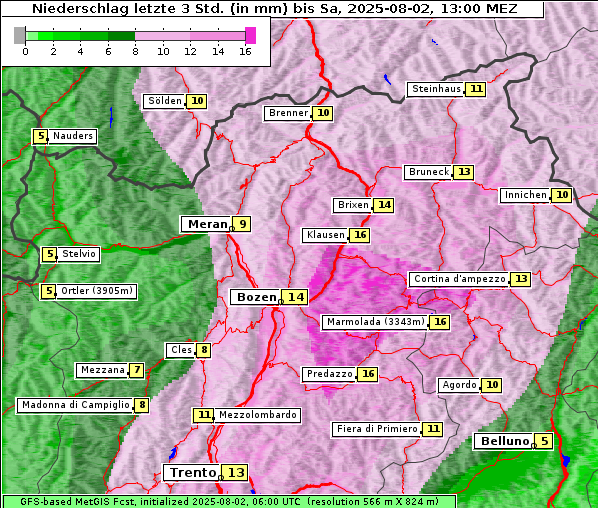 Niederschlag, 2. 8. 2025