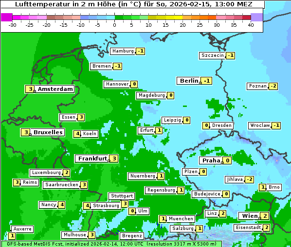 Temperatur, 15. 2. 2026