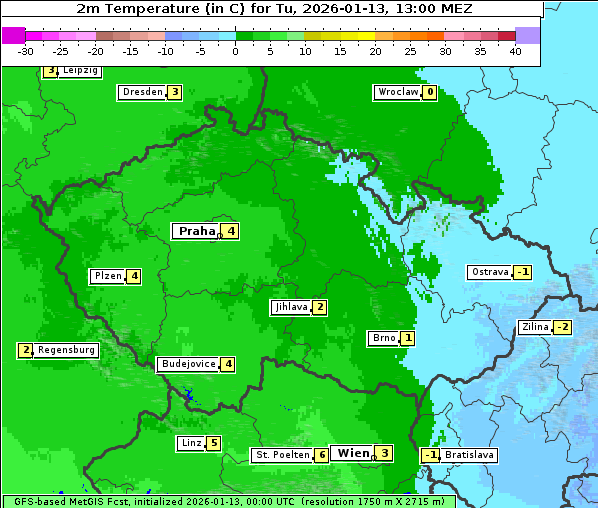 Temperatur, 13. 1. 2026
