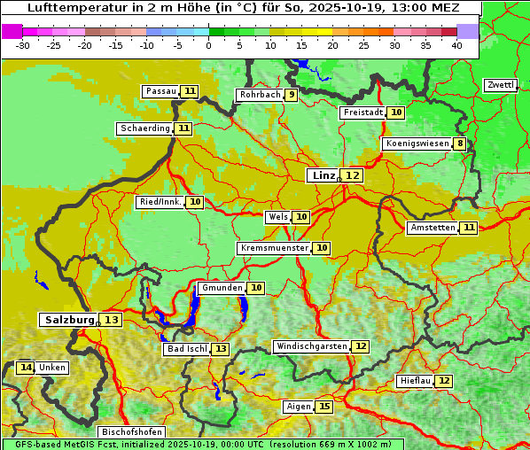 Temperatur, 19. 10. 2025
