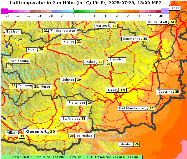 Temperatur, 25. 7. 2025