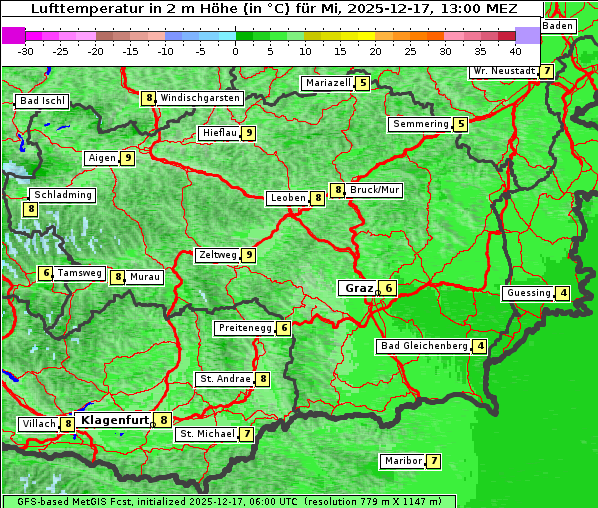 Temperatur, 17. 12. 2025