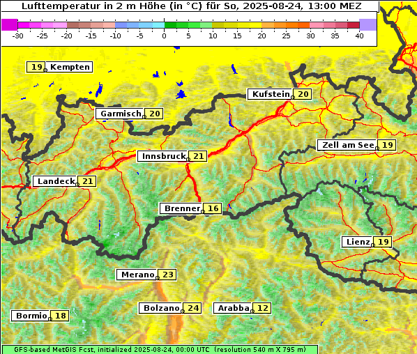 Temperatur, 24. 8. 2025