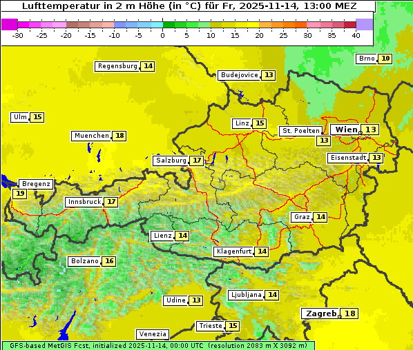 Temperatur, 14. 11. 2025