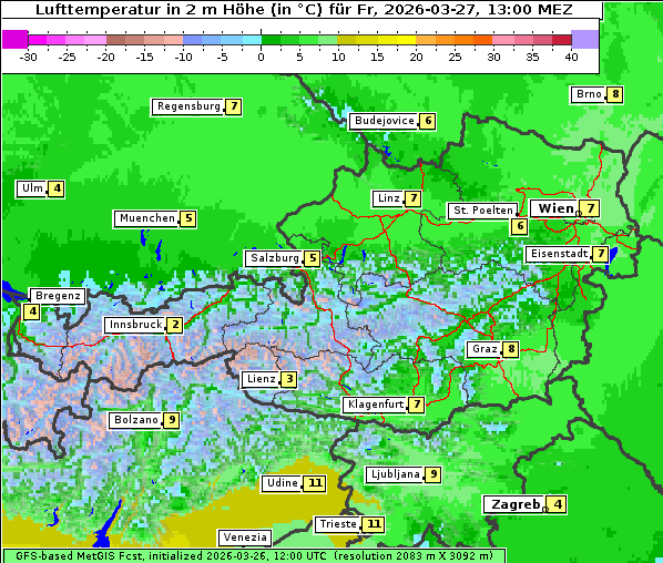 Temperatur, 27. 3. 2026