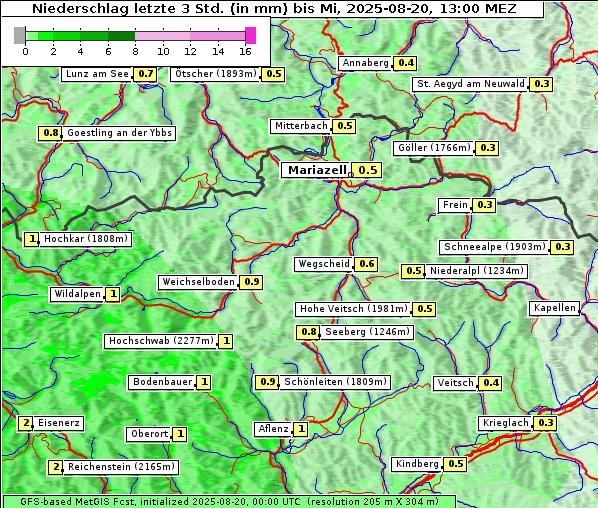 Niederschlag, 20. 8. 2025