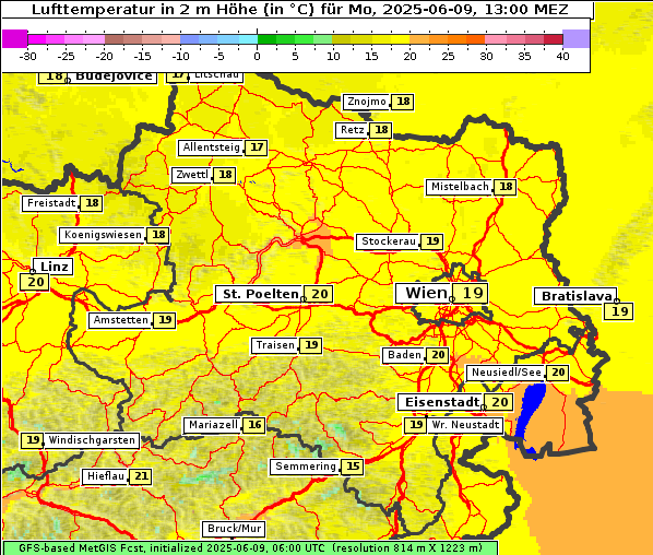 Temperatur, 9. 6. 2025