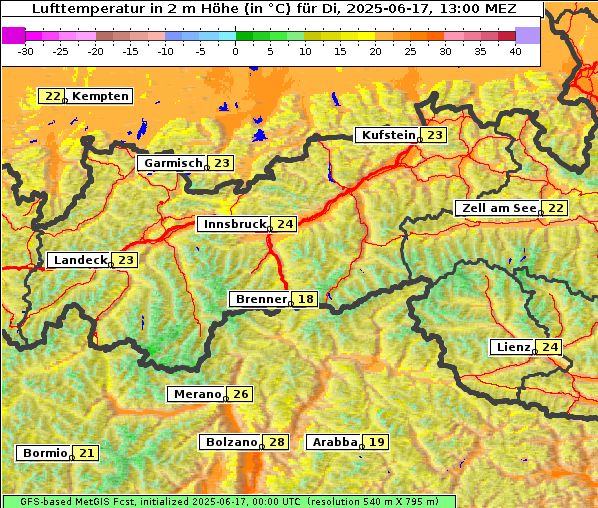 Temperatur, 17. 6. 2025