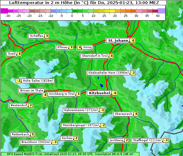 Temperatur, 23. 1. 2025