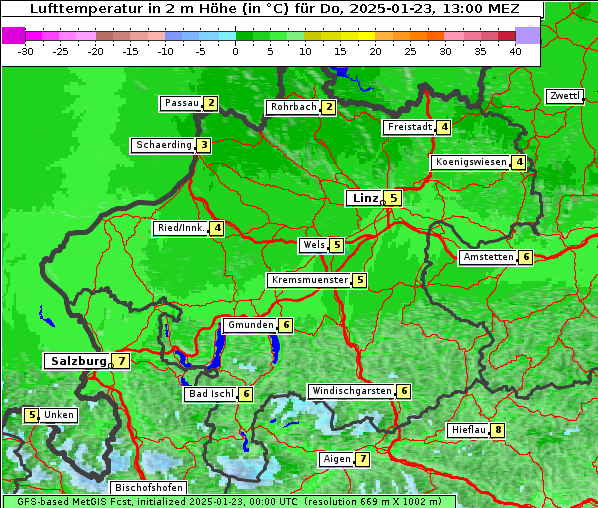 Temperatur, 23. 1. 2025