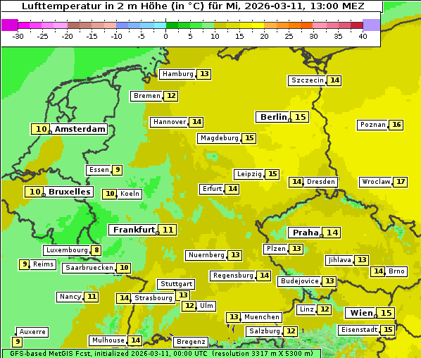 Temperatur, 11. 3. 2026