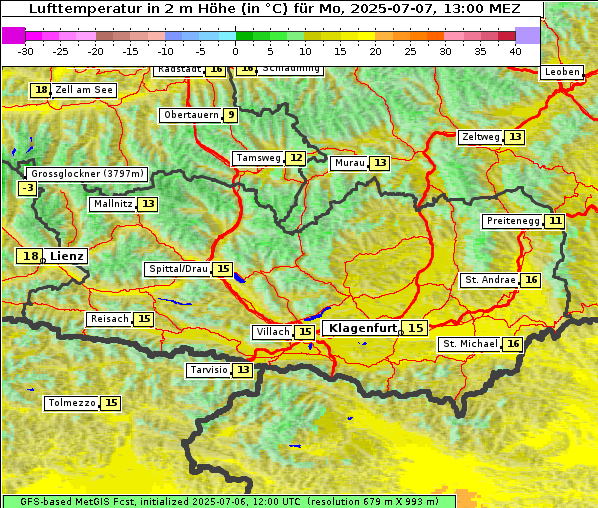 Temperatur, 7. 7. 2025