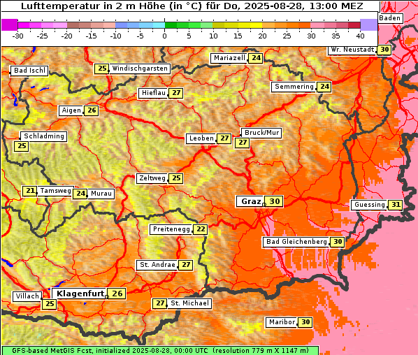 Temperatur, 28. 8. 2025