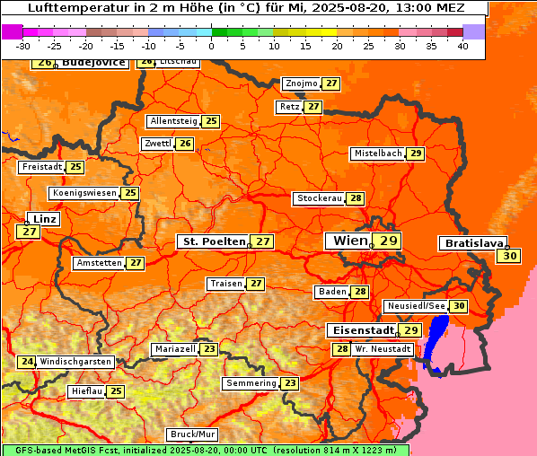 Temperatur, 20. 8. 2025