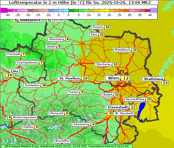 Temperatur, 26. 10. 2025