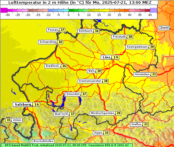 Temperatur, 21. 7. 2025