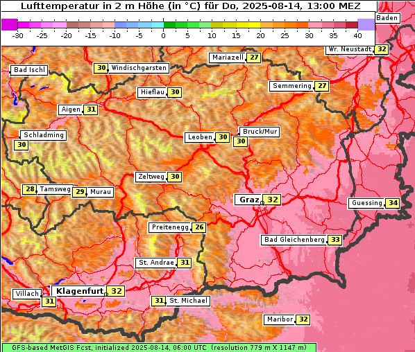 Temperatur, 14. 8. 2025