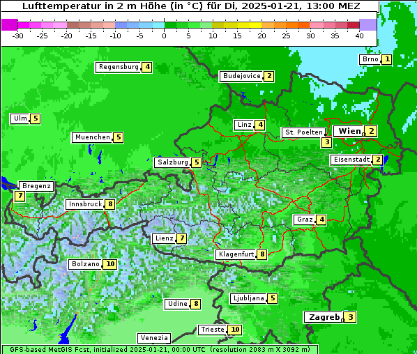 Temperatur, 21. 1. 2025