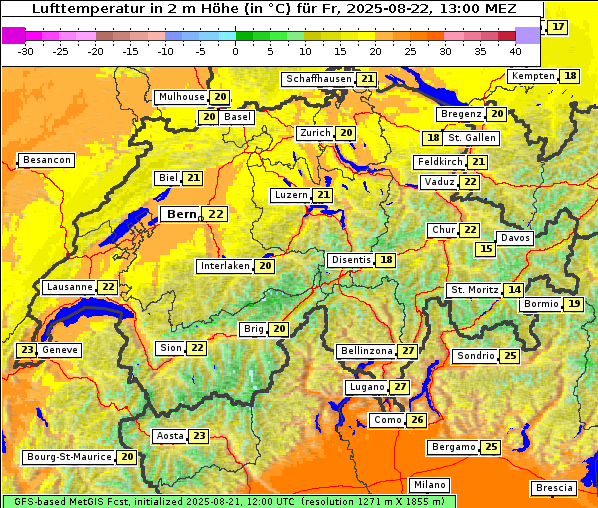 Temperatur, 22. 8. 2025