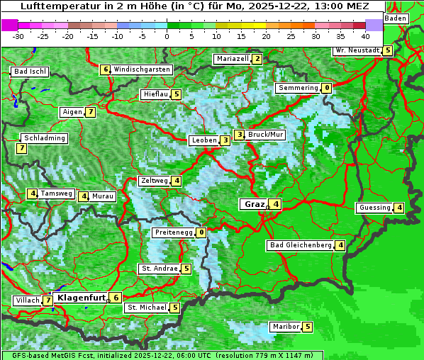 Temperatur, 22. 12. 2025