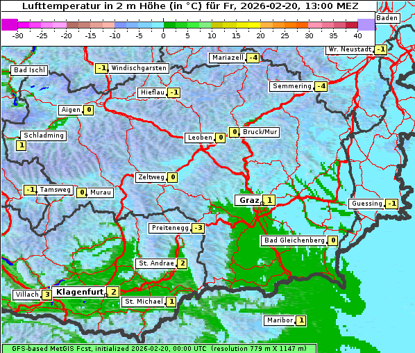 Temperatur, 20. 2. 2026